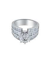 18k White Gold Diamond Multi-Row  Round and Bezel Corner Princess Cut Engagement Ring 2.23c - LA DIAMOND
